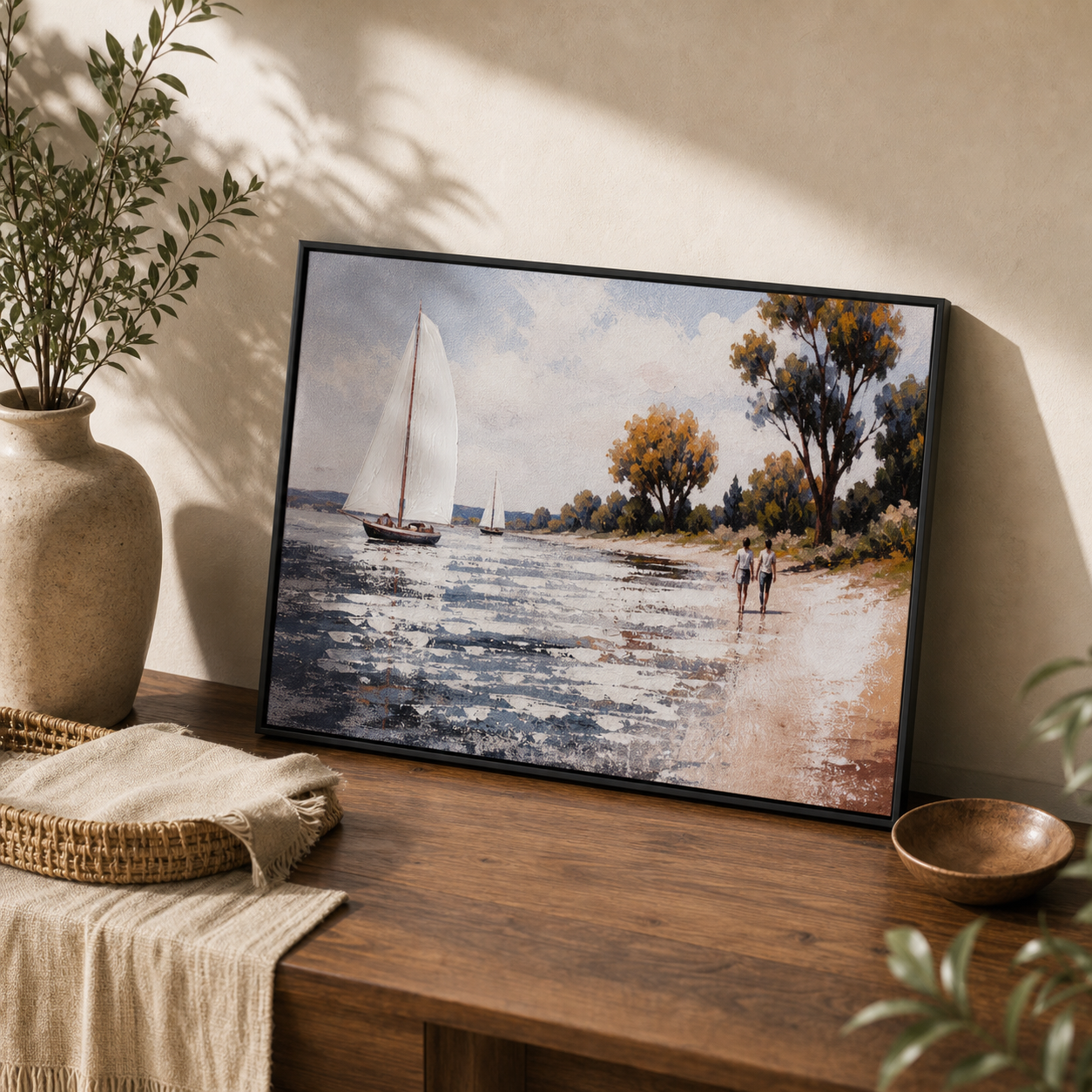 Sailboat and Beach Scene