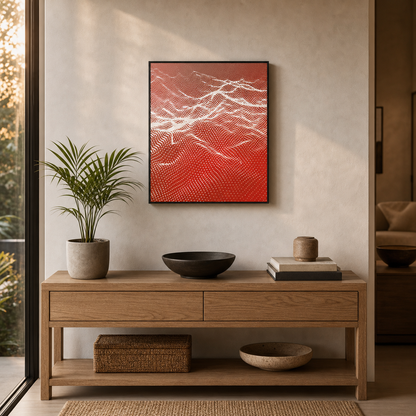 Scarlet Pulse Abstract Dotted Wave