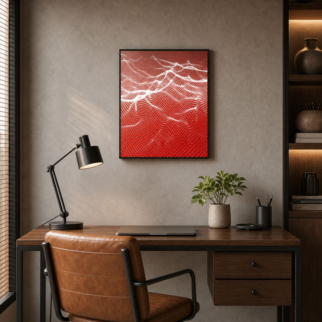 Scarlet Pulse Abstract Dotted Wave