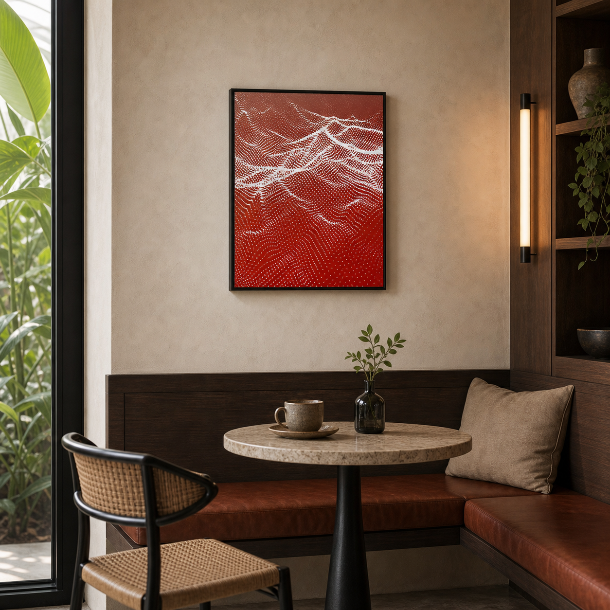 Scarlet Pulse Abstract Dotted Wave