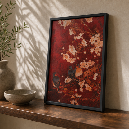 Vintage Chinoiserie Blossom Bird Impasto