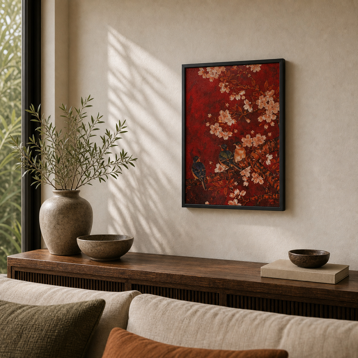 Vintage Chinoiserie Blossom Bird Impasto