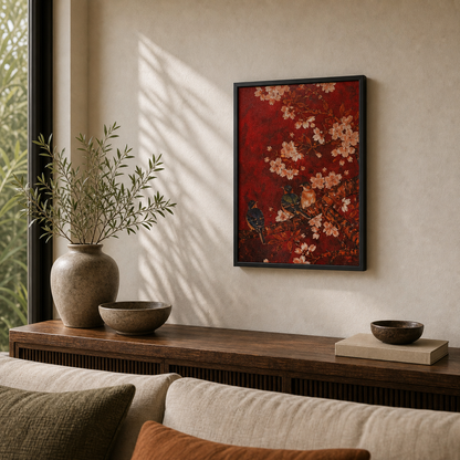 Vintage Chinoiserie Blossom Bird Impasto